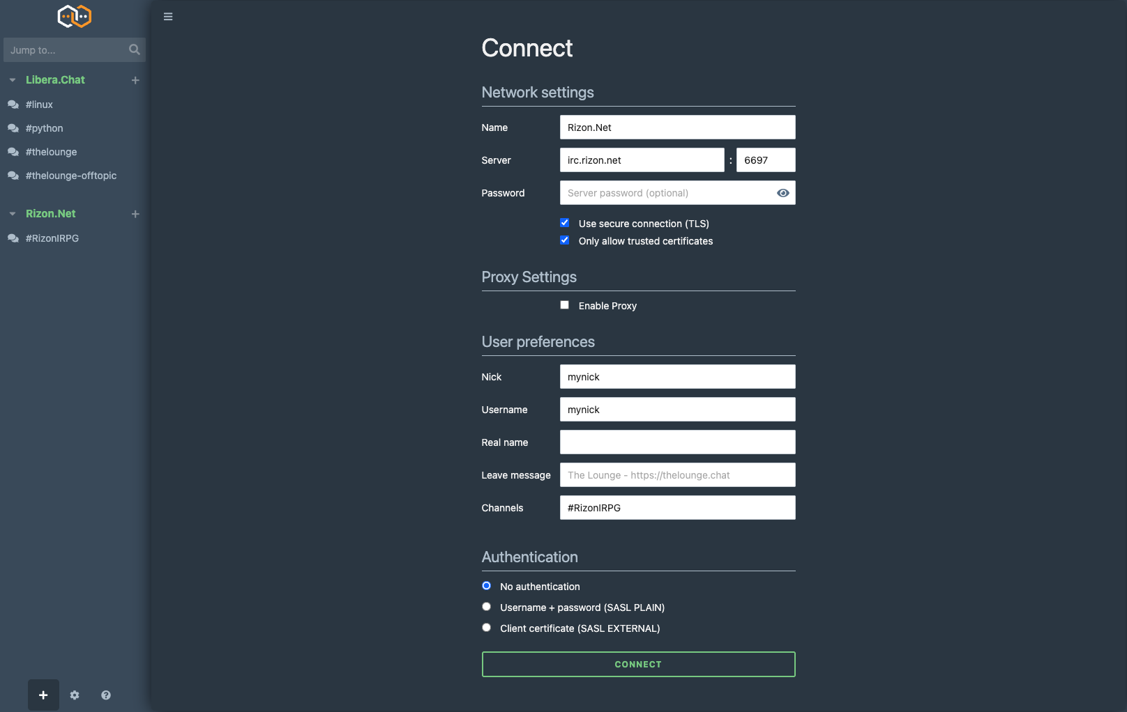 Connecting to the Rizon network