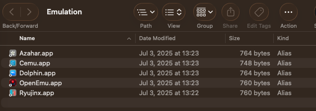 Screenshot of my Emulation folder, with all of my emulators
