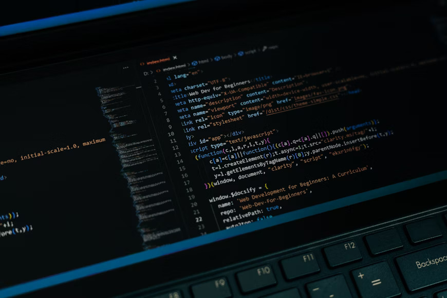 Web development code on a computer
